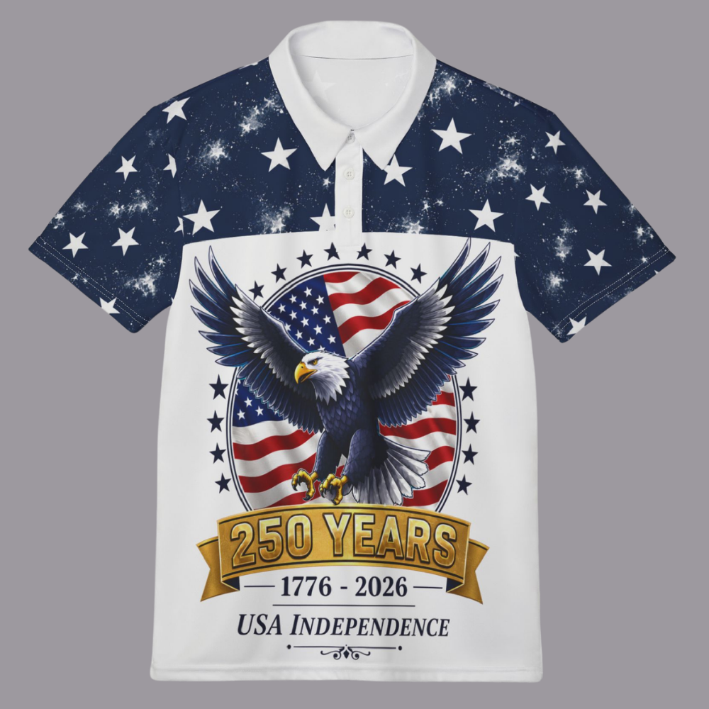 250 Years USA Independence Eagle Polo Shirt | 1776-2026 Patriotic Stars | Design Back