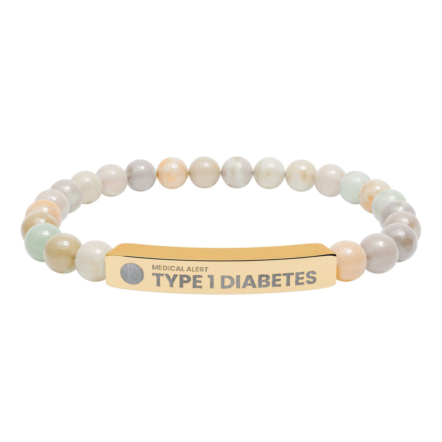 Type 1 Diabetes Engraved Stone Stretch Bar Bracelet | Medical ID Beaded Bracelet