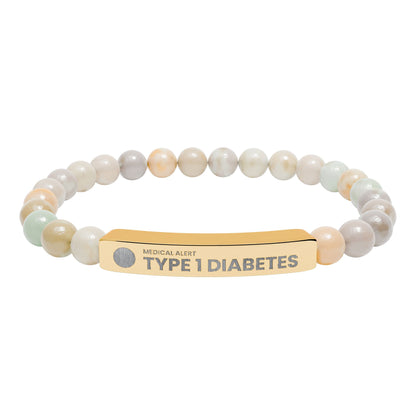 Type 1 Diabetes Engraved Stone Stretch Bar Bracelet | Medical ID Beaded Bracelet