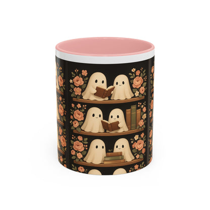 Ghostly Book Lovers Coffee Mug - Cute Halloween Gift, Floral Design, Cozy Home Decor, Perfect for Fall
