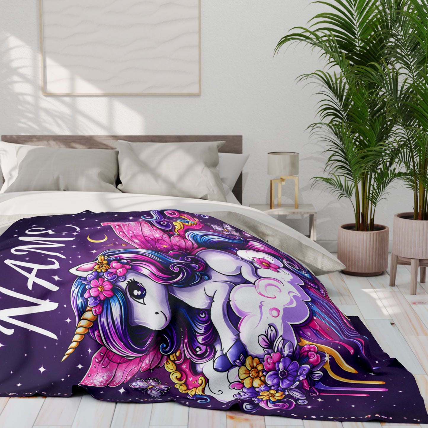 Personalized Unicorn Fleece Blanket – Custom Name Gift for Girls