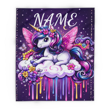 Personalized Unicorn Fleece Blanket – Custom Name Gift for Girls