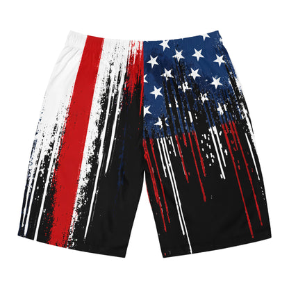 American Flag Grunge Board Shorts — Patriotic Men's Swim Trunks