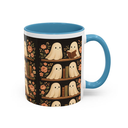 Ghostly Book Lovers Coffee Mug - Cute Halloween Gift, Floral Design, Cozy Home Decor, Perfect for Fall