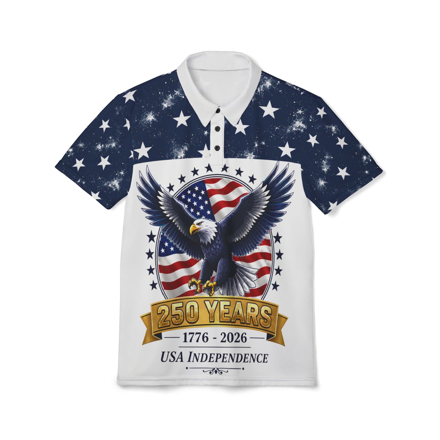 250 Years USA Independence Eagle Polo Shirt | 1776-2026 Patriotic Stars | Design Back