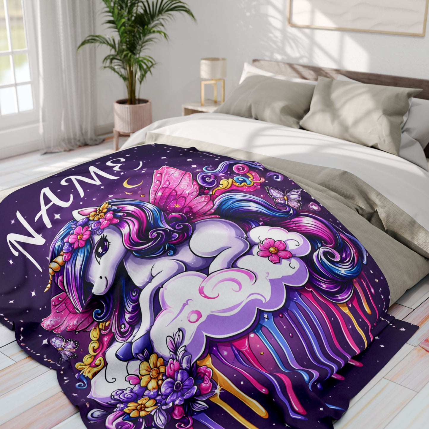 Personalized Unicorn Fleece Blanket – Custom Name Gift for Girls