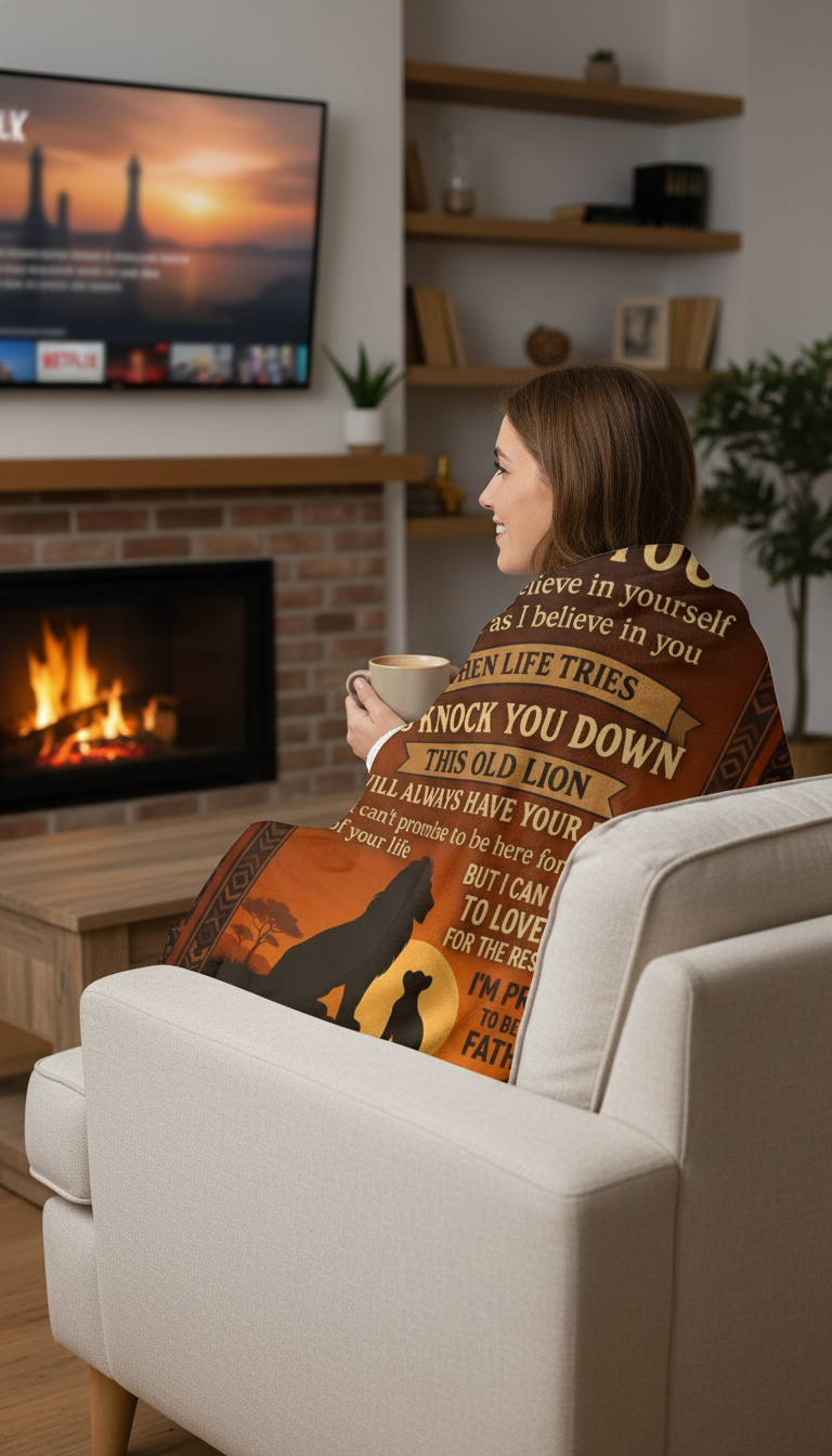 To My Daughter Lion Dad Message Blanket | Velveteen Plush Throw