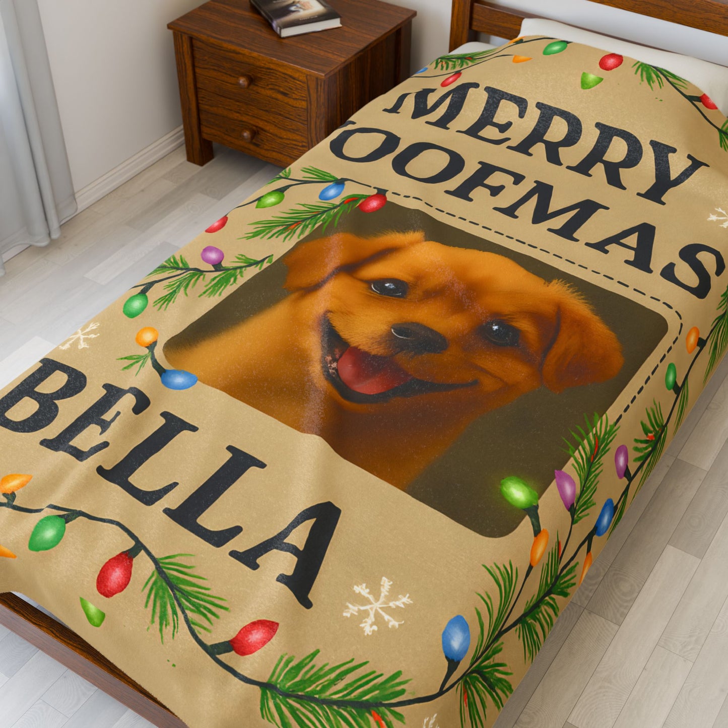 Custom Merry Woofmas Plush Blanket for Dog Lovers, Pet Gift, Cozy Throw, Holiday Decor, Personalized Blanket