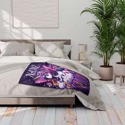 Personalized Unicorn Fleece Blanket – Custom Name Gift for Girls