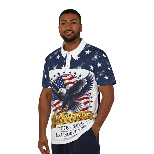 250 Years USA Independence Eagle Polo Shirt | 1776-2026 Patriotic Stars | Design Back