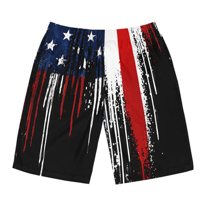 American Flag Grunge Board Shorts — Patriotic Men's Swim Trunks