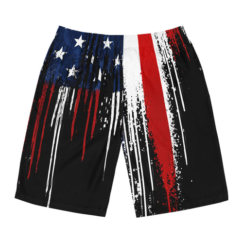 American Flag Grunge Board Shorts — Patriotic Men's Swim Trunks