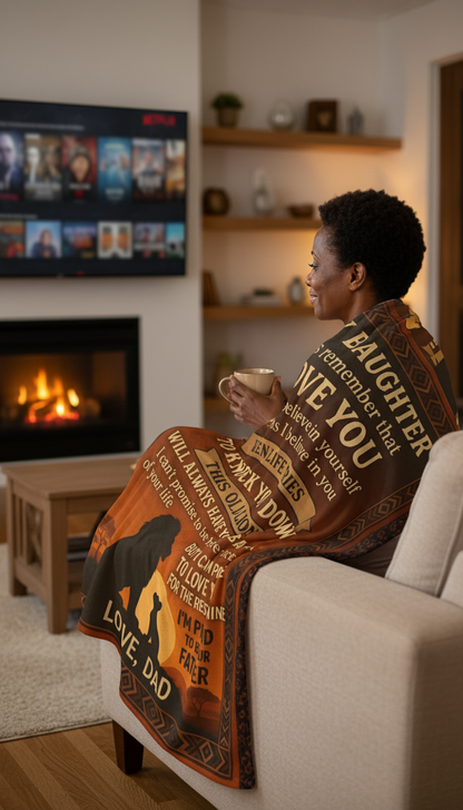 To My Daughter Lion Dad Message Blanket | Velveteen Plush Throw