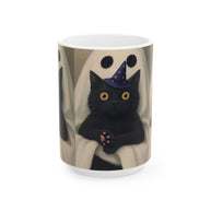 Taza Fantasma de Gato Espeluznante | Taza de Café de Halloween, Lindo Regalo para Amantes de los Gatos Negros, Decoración de Otoño, Cerámica de 11oz y 15oz, Impresión a Doble Cara