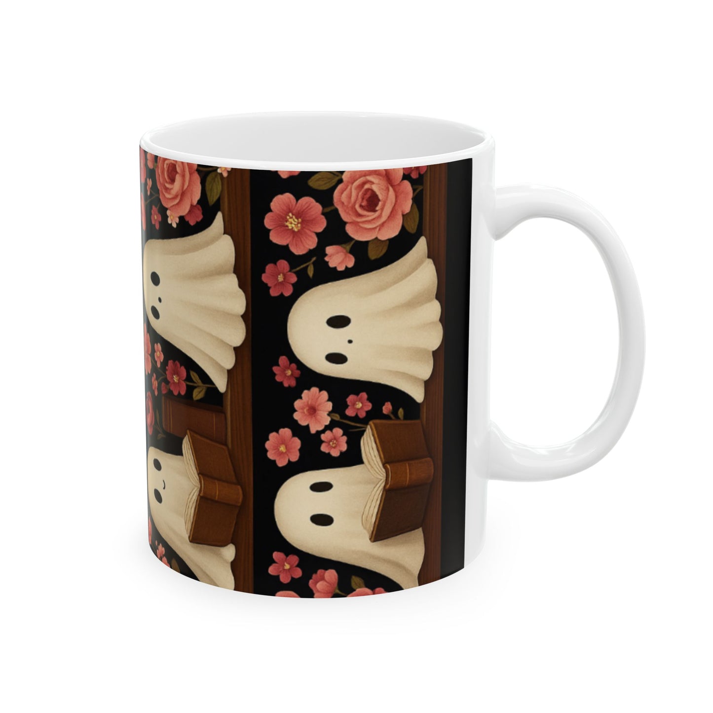 Spooky Ghosts Floral Ceramic Mug | Cute Coffee Cup for Halloween, Book Lovers, Gifts, Home Decor