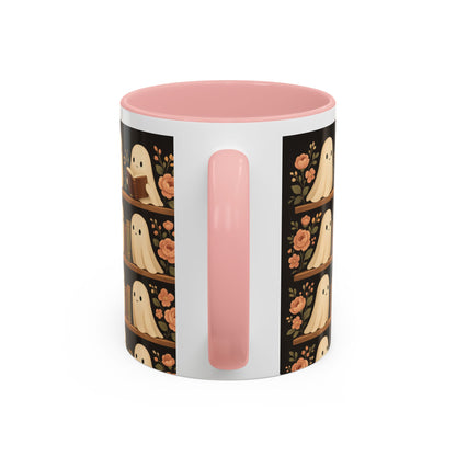 Ghostly Book Lovers Coffee Mug - Cute Halloween Gift, Floral Design, Cozy Home Decor, Perfect for Fall