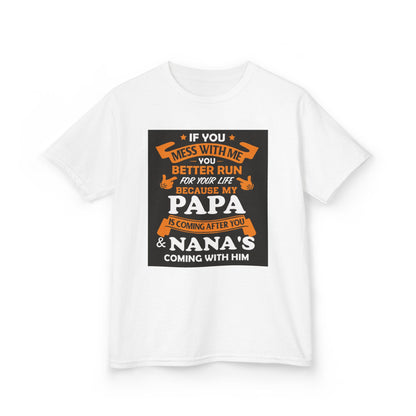 Mess With Me Better Run Kids Tee | Funny Kid Running Quote, Orange Banner Design