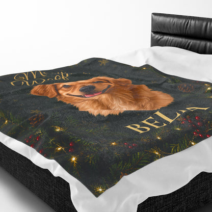 Merry Woofmas Personalized Dog Blanket – Custom Pet Portrait & Name Christmas Gift, Cozy Velveteen Holiday Throw