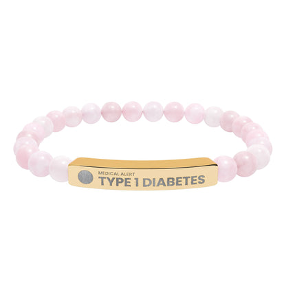 Type 1 Diabetes Engraved Stone Stretch Bar Bracelet | Medical ID Beaded Bracelet