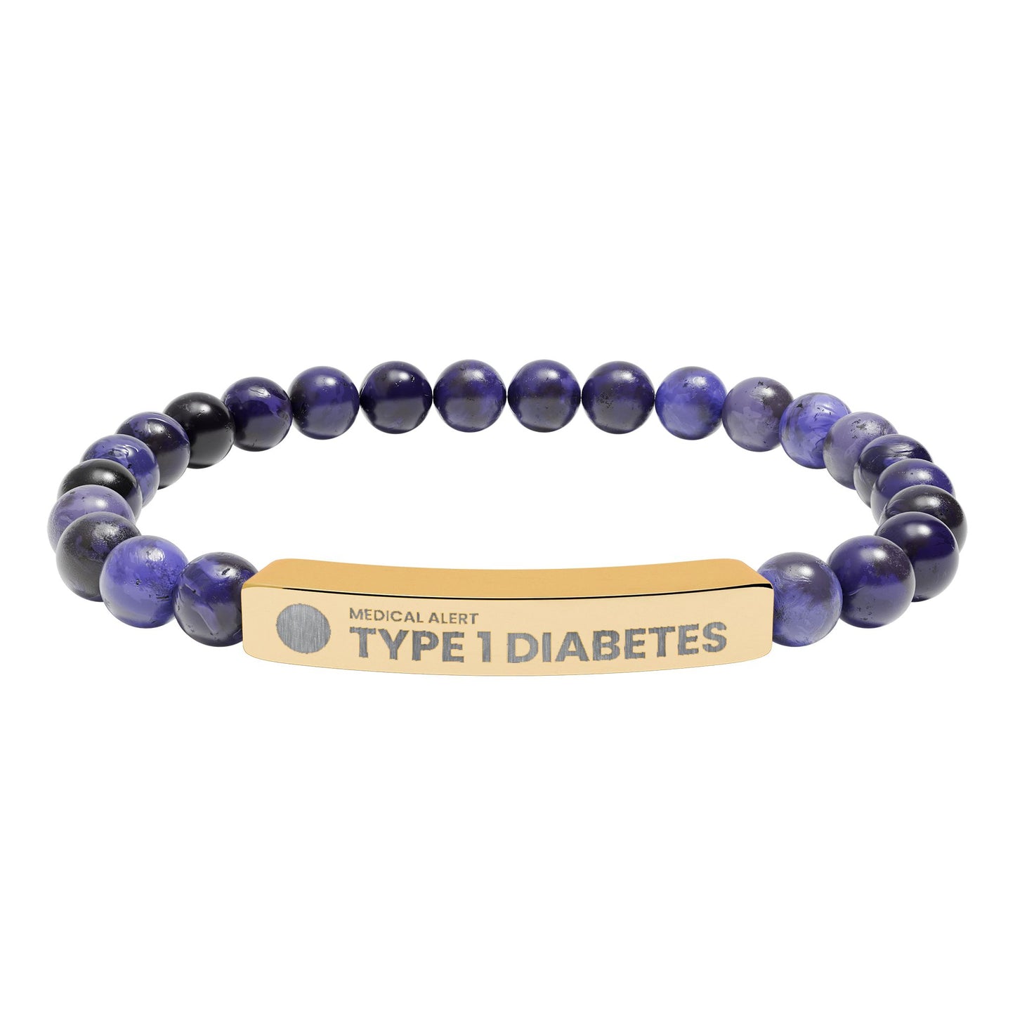Type 1 Diabetes Engraved Stone Stretch Bar Bracelet | Medical ID Beaded Bracelet
