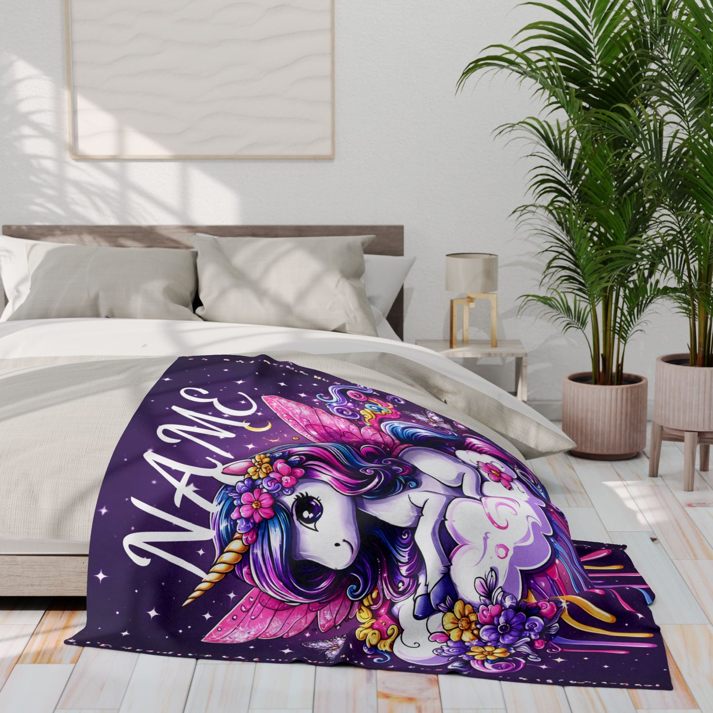Personalized Unicorn Fleece Blanket – Custom Name Gift for Girls