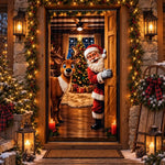 Festive Santa Reindeer Door Cover