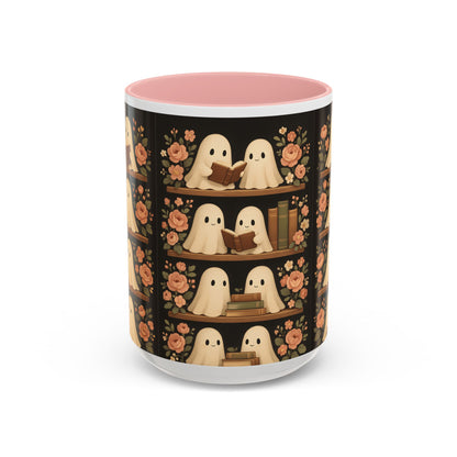 Ghostly Book Lovers Coffee Mug - Cute Halloween Gift, Floral Design, Cozy Home Decor, Perfect for Fall