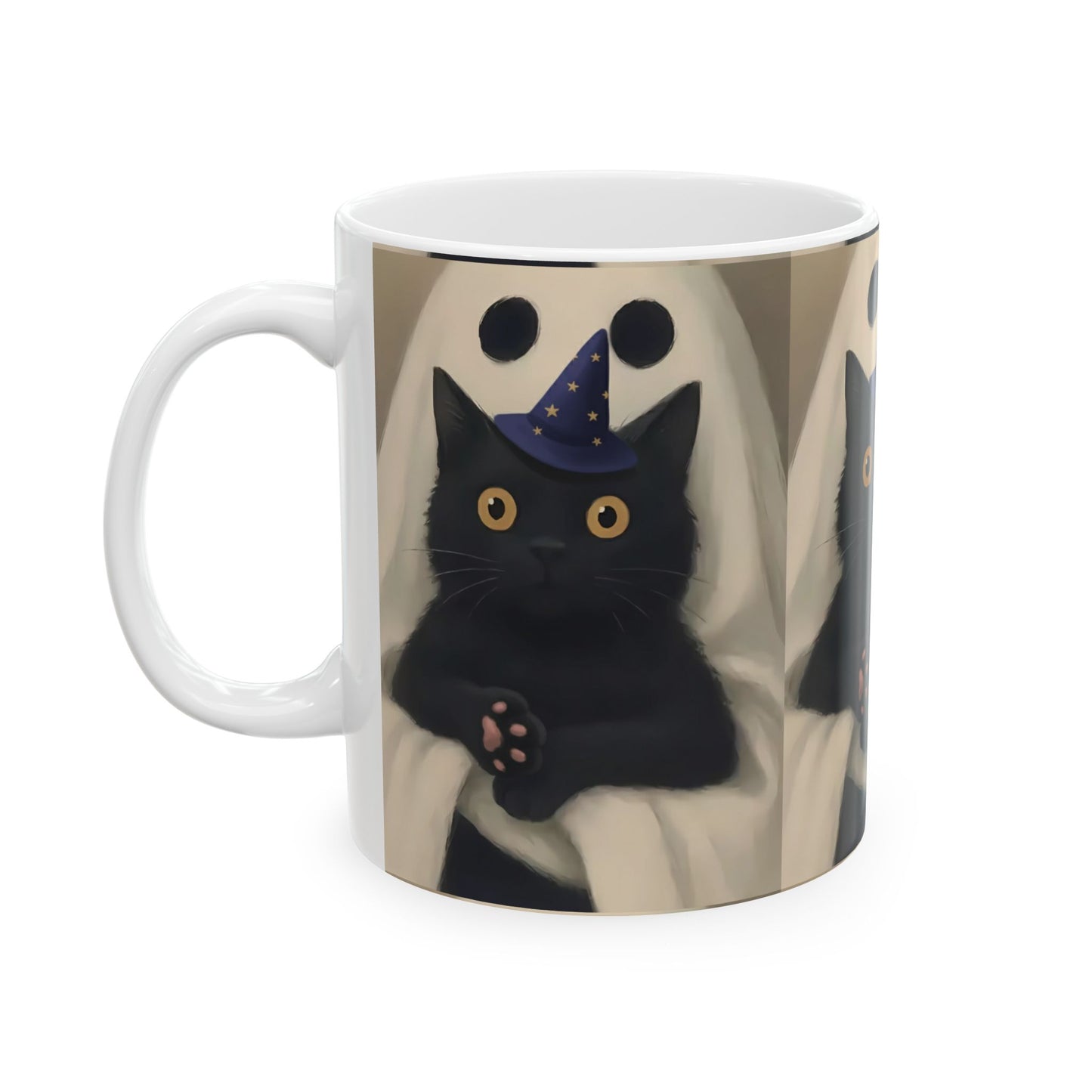 Spooky Cat Ghost Mug | Halloween Coffee Cup, Cute Black Cat Lover Gift, Fall Decor, 11oz & 15oz Ceramic, Double-Sided Print