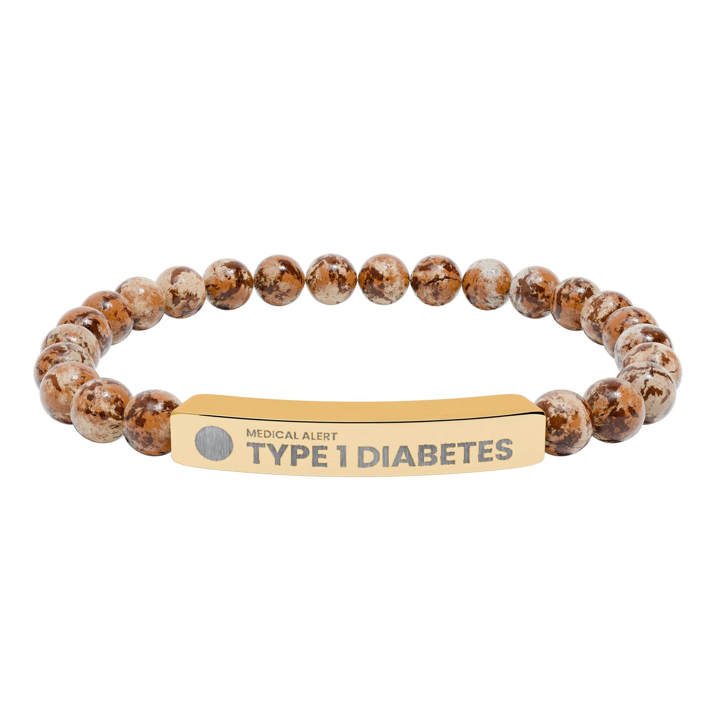 Type 1 Diabetes Engraved Stone Stretch Bar Bracelet | Medical ID Beaded Bracelet