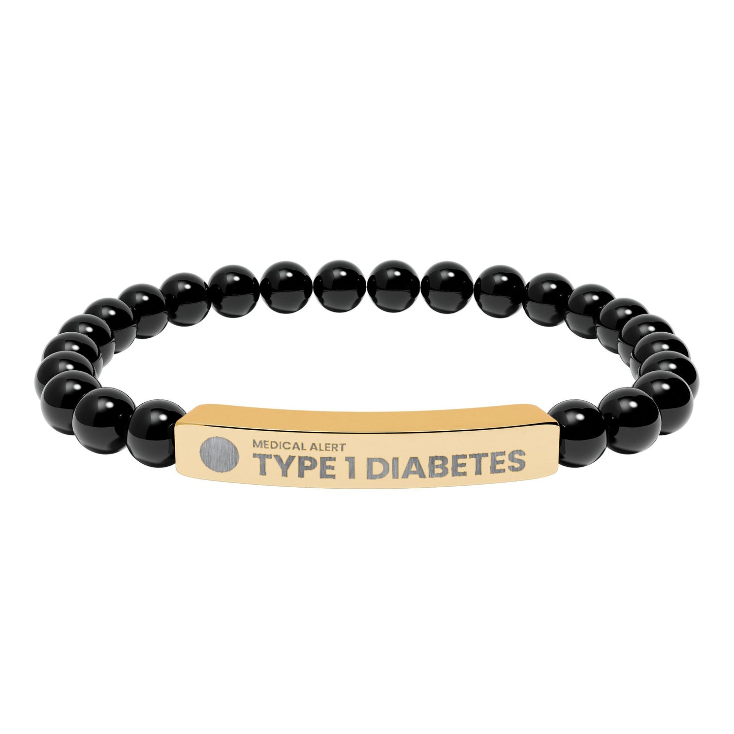 Type 1 Diabetes Engraved Stone Stretch Bar Bracelet | Medical ID Beaded Bracelet