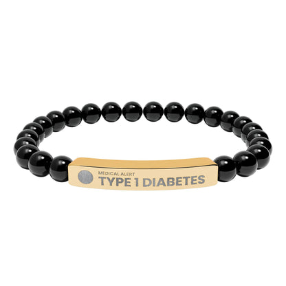 Type 1 Diabetes Engraved Stone Stretch Bar Bracelet | Medical ID Beaded Bracelet