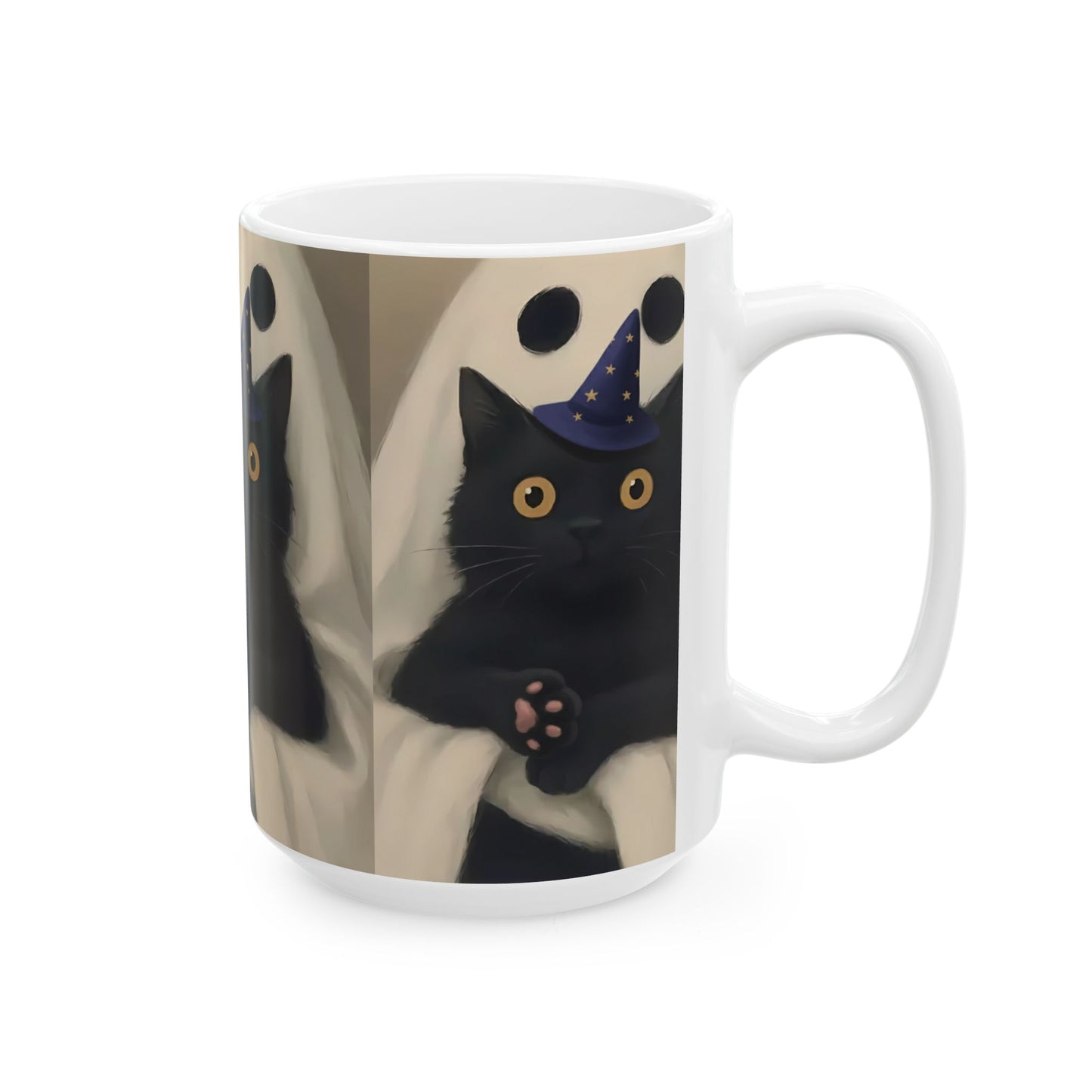 Spooky Cat Ghost Mug | Halloween Coffee Cup, Cute Black Cat Lover Gift, Fall Decor, 11oz & 15oz Ceramic, Double-Sided Print