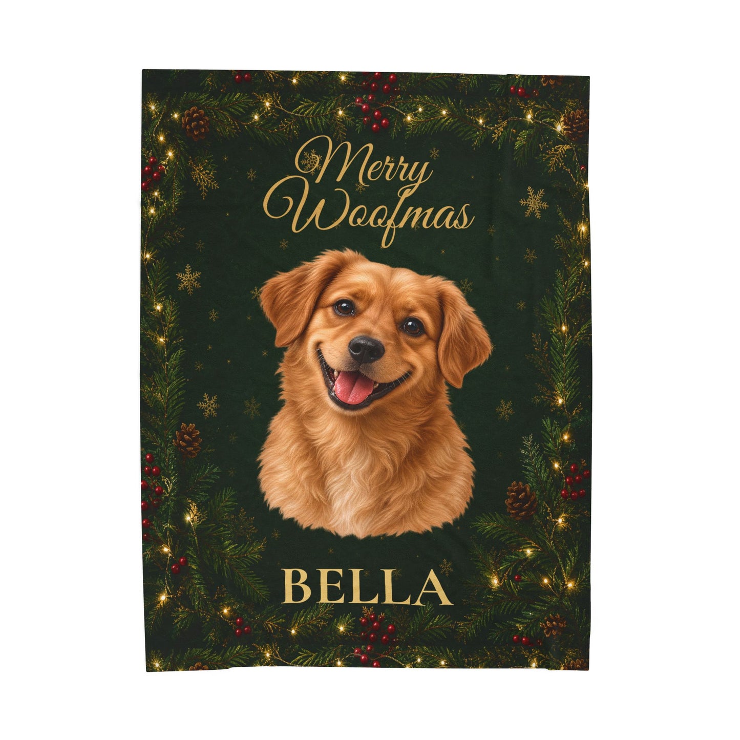 Merry Woofmas Personalized Dog Blanket – Custom Pet Portrait & Name Christmas Gift, Cozy Velveteen Holiday Throw