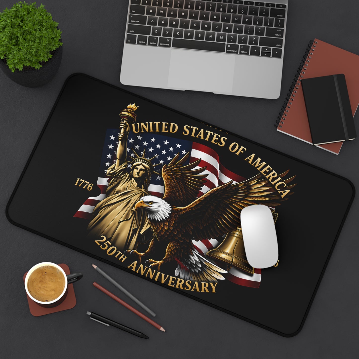 United States 250th Anniversary Eagle Statue of Liberty Desk Mat | Flag Liberty Bell