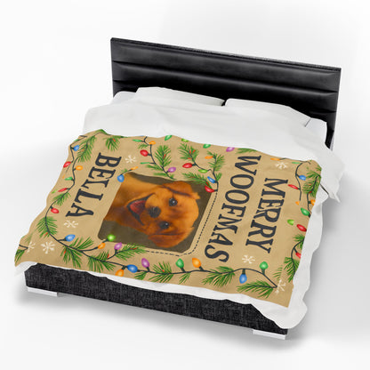 Custom Merry Woofmas Plush Blanket for Dog Lovers, Pet Gift, Cozy Throw, Holiday Decor, Personalized Blanket