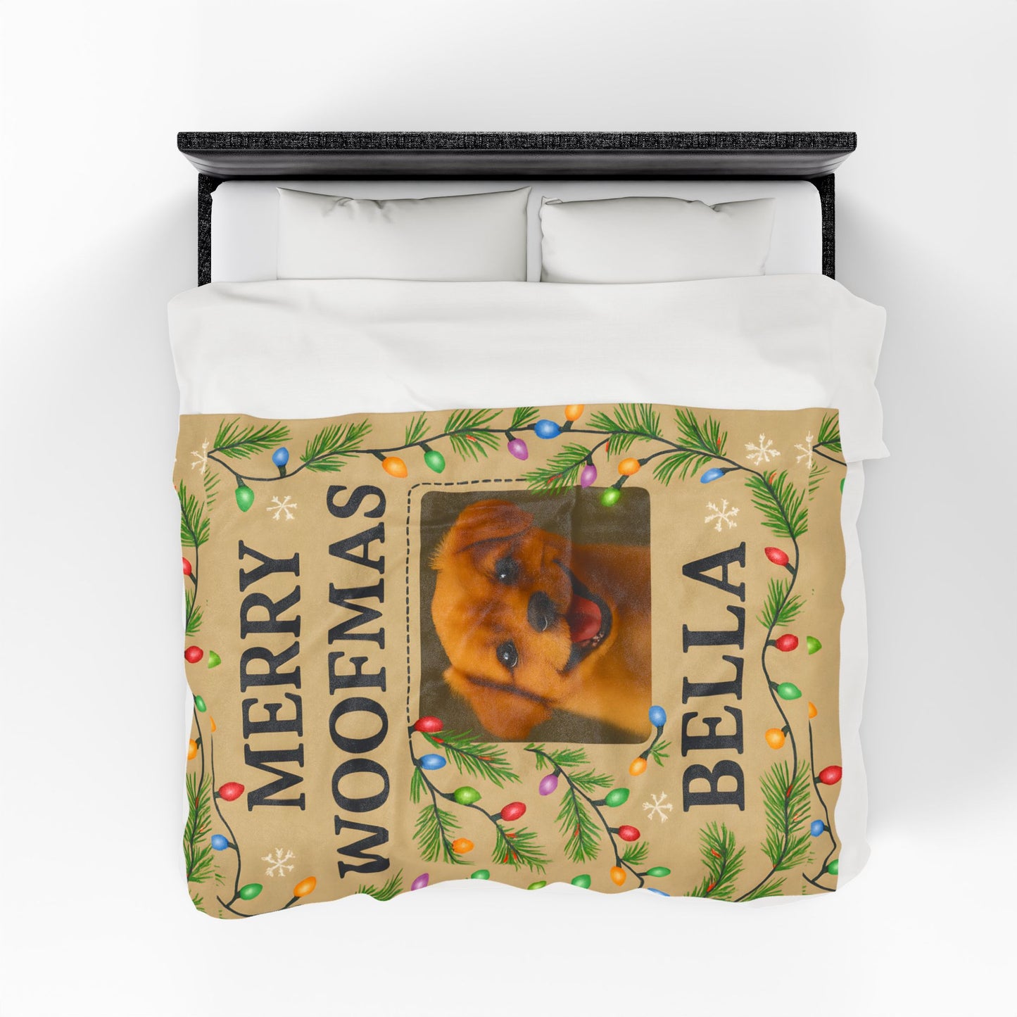 Custom Merry Woofmas Plush Blanket for Dog Lovers, Pet Gift, Cozy Throw, Holiday Decor, Personalized Blanket