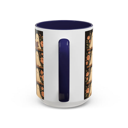 Ghostly Book Lovers Coffee Mug - Cute Halloween Gift, Floral Design, Cozy Home Decor, Perfect for Fall