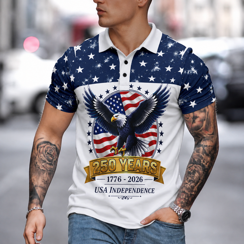 Bald Eagle with American Flag Polo 250 Years 1776-2026 USA Independence