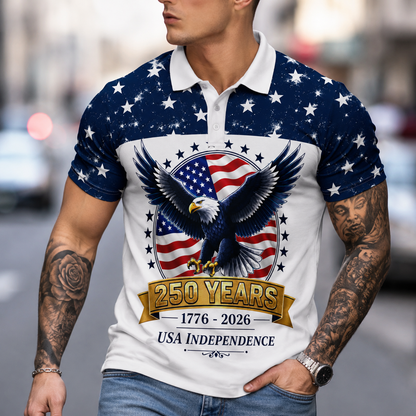 Bald Eagle with American Flag Polo 250 Years 1776-2026 USA Independence