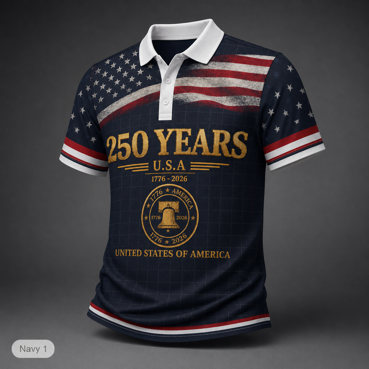 250 Years USA Crest Stars and Stripes Polo Shirt | Patriotic Americana