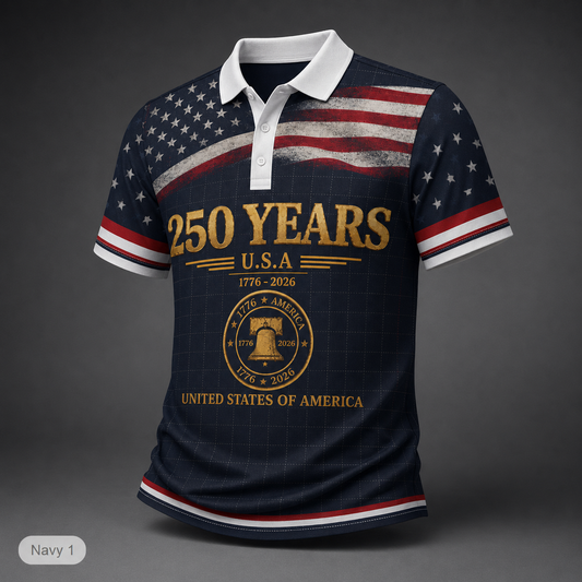 250 Years USA Crest Stars and Stripes Polo Shirt | Patriotic Americana