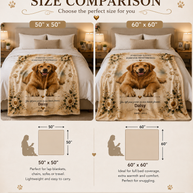 Pet memorial blanket size comparison for 50 by 60 and 60 by 80 inches