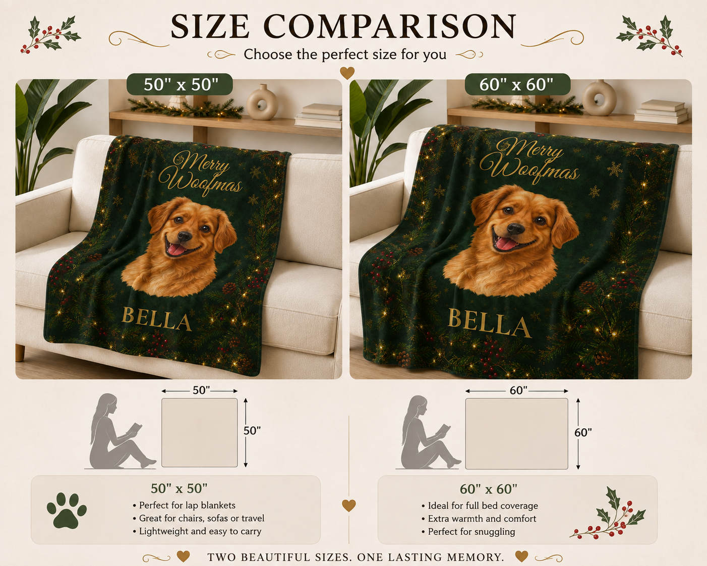 Merry Woofmas Personalized Dog Blanket – Custom Pet Portrait & Name Christmas Gift, Cozy Velveteen Holiday Throw