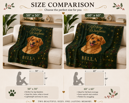 Merry Woofmas Personalized Dog Blanket – Custom Pet Portrait & Name Christmas Gift, Cozy Velveteen Holiday Throw