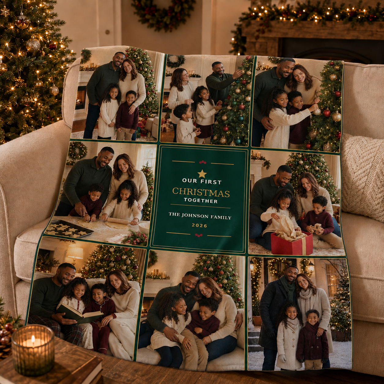Our First Christmas Together Personalized Photo Blanket | Custom Family Collage Keepsake