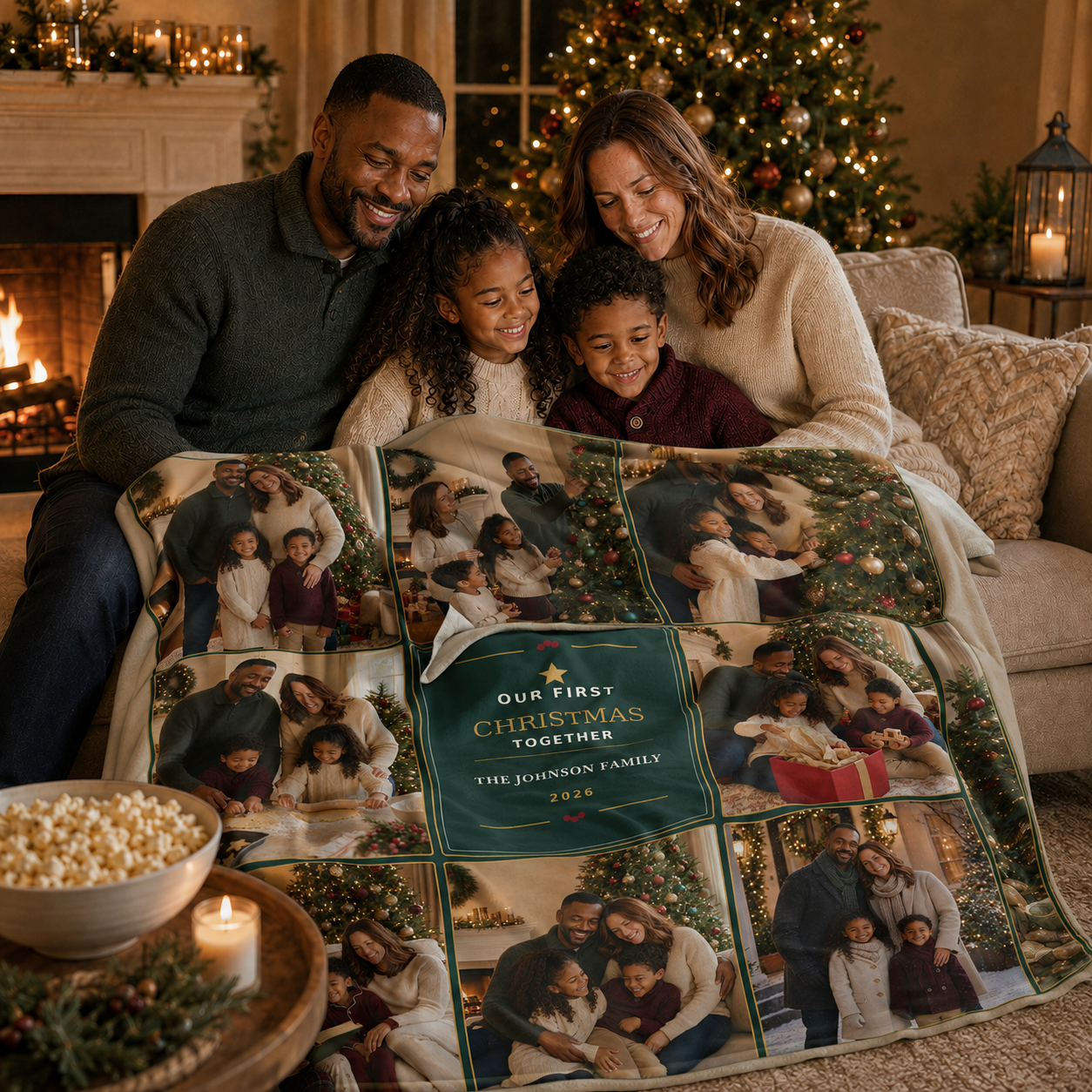 Our First Christmas Together Personalized Photo Blanket | Custom Family Collage Keepsake