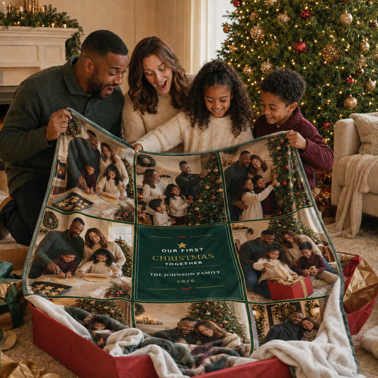Our First Christmas Together Personalized Photo Blanket | Custom Family Collage Keepsake