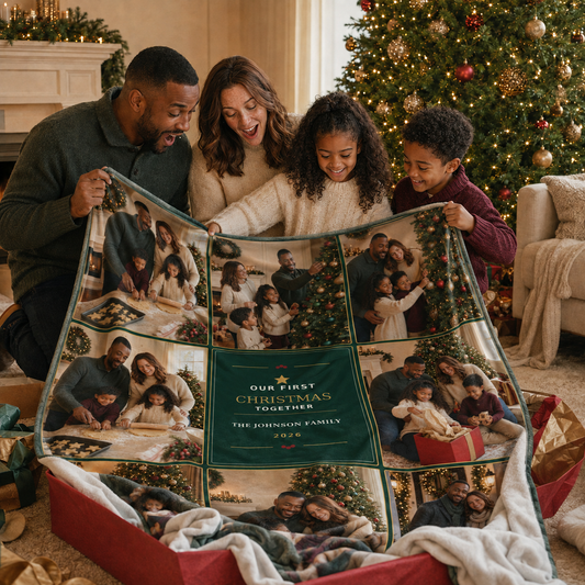 Our First Christmas Together Personalized Photo Blanket | Custom Family Collage Keepsake