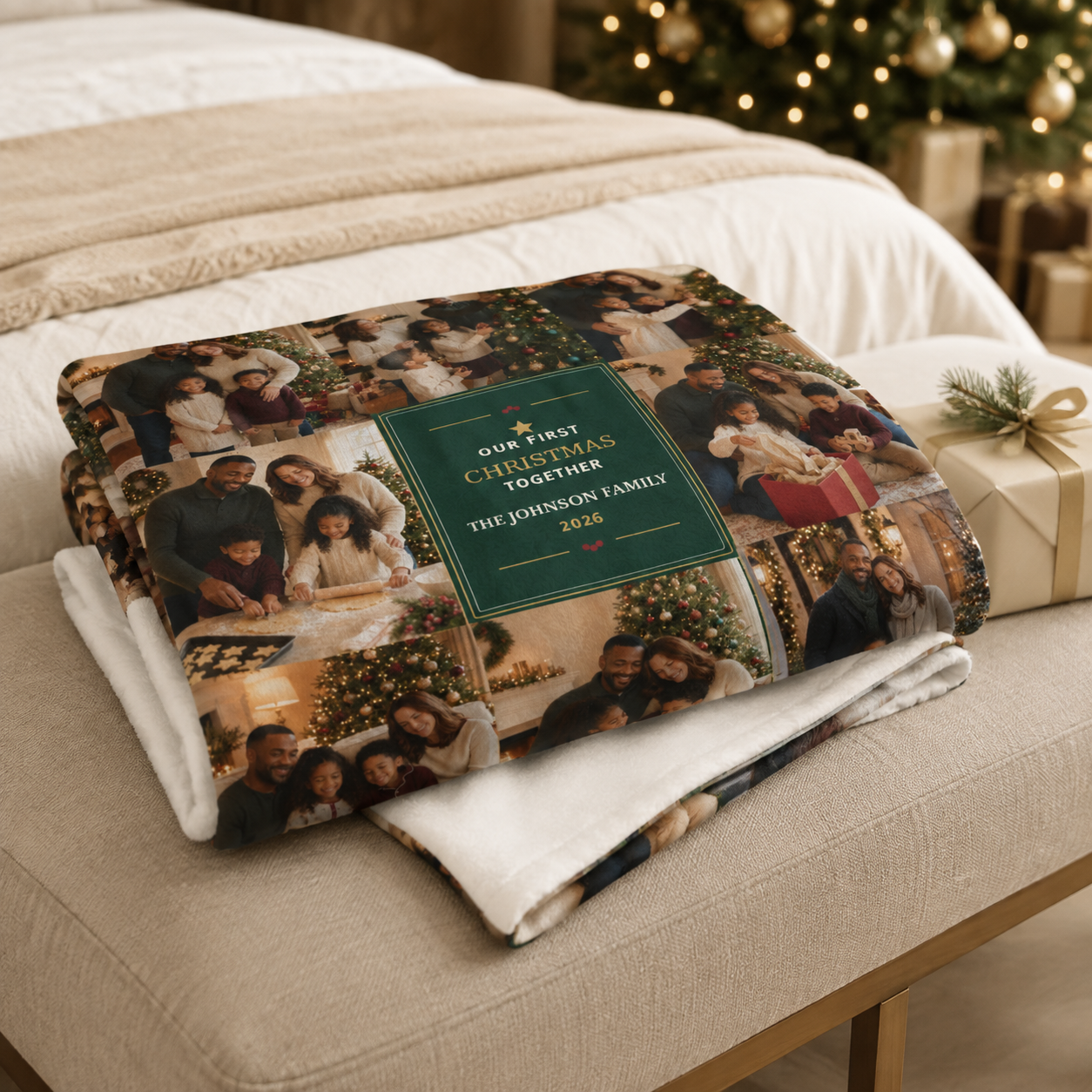Our First Christmas Together Personalized Photo Blanket | Custom Family Collage Keepsake
