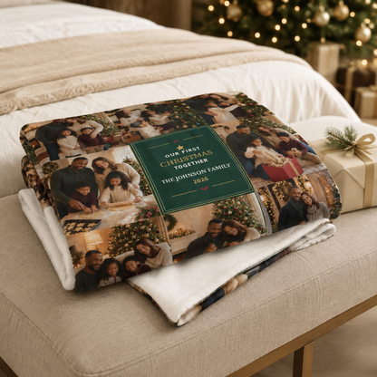 Our First Christmas Together Personalized Photo Blanket | Custom Family Collage Keepsake